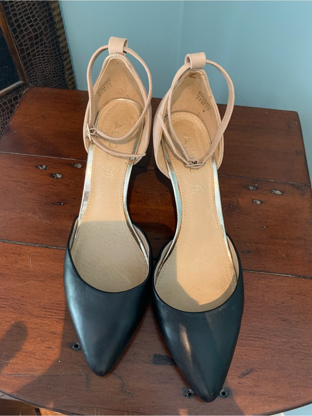 Aldo Pointed Toe Two-Tone Ankle Strap Women’s Pumps - Black & Nude